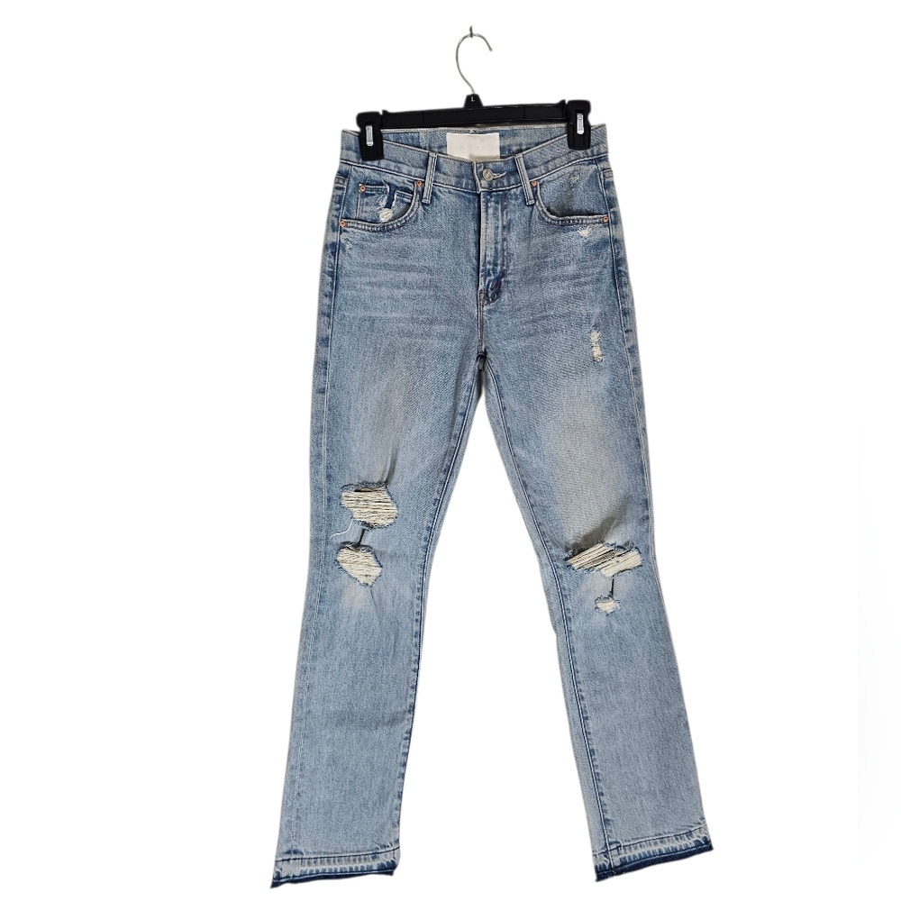 MOTHER Superior The Rascal Ankle Undone Hem Distressed Blue Jeans 24 Preowned